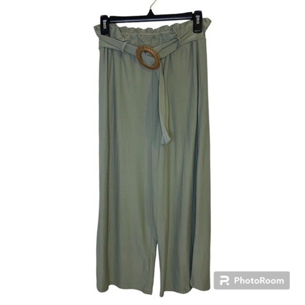 Derek Heart Sage Green Wide Leg Paperbag Waist Pants with Belt